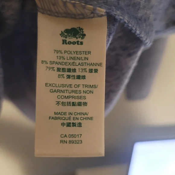 Roots Heathered Blue Long Sleeve V-Neck Top | M Linen Blend - Picture 3 of 4